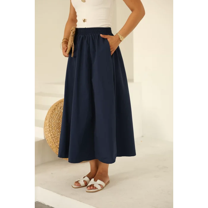 Poplin Etek Lacivert