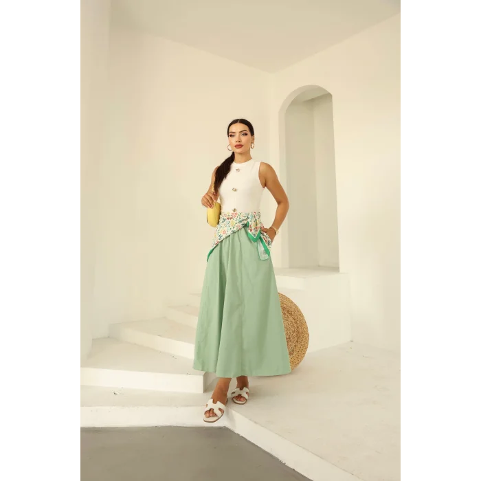 Poplin Etek Su Yeşili
