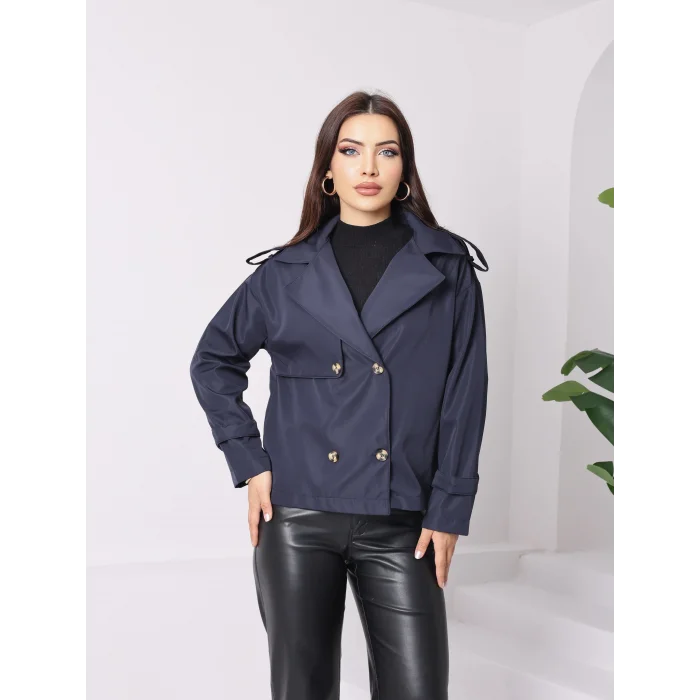 Roba Detaylı Kısa Trençkot Lacivert