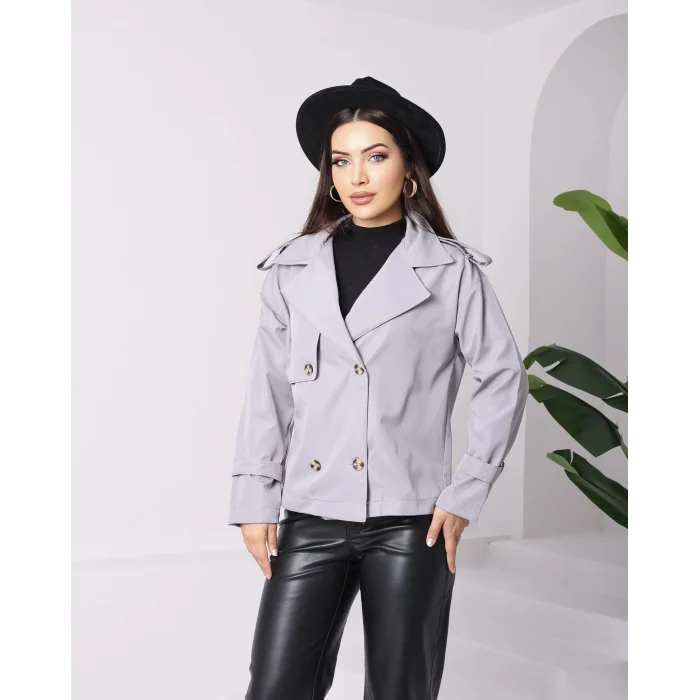 Roba Detaylı Kısa Trençkot Gri