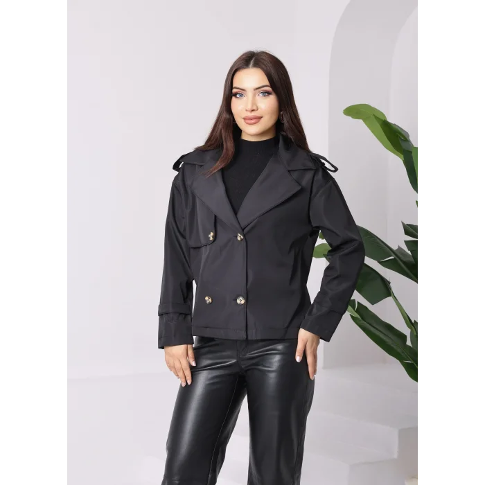 Roba Detaylı Kısa Trençkot Siyah