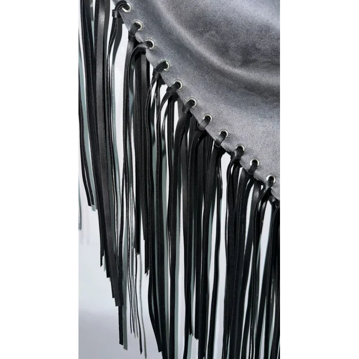 Saçak Detaylı Premium Şal Yaka Gri