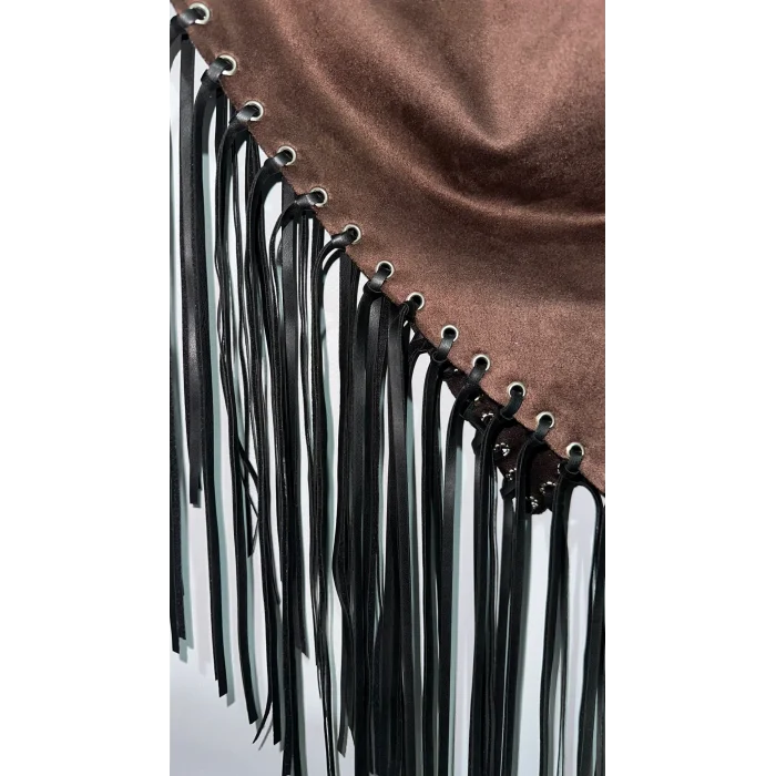 Saçak Detaylı Premium Şal Yaka Kahverengi