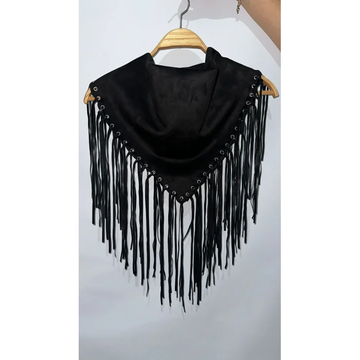 Saçak Detaylı Premium Şal Yaka Siyah