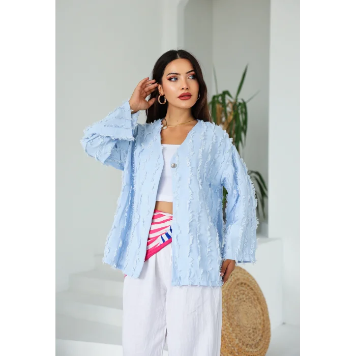 Saçaklı Kimono Bebe Mavi