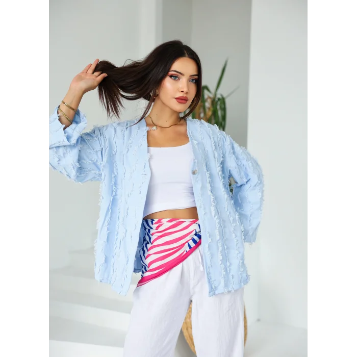 Saçaklı Kimono Bebe Mavi