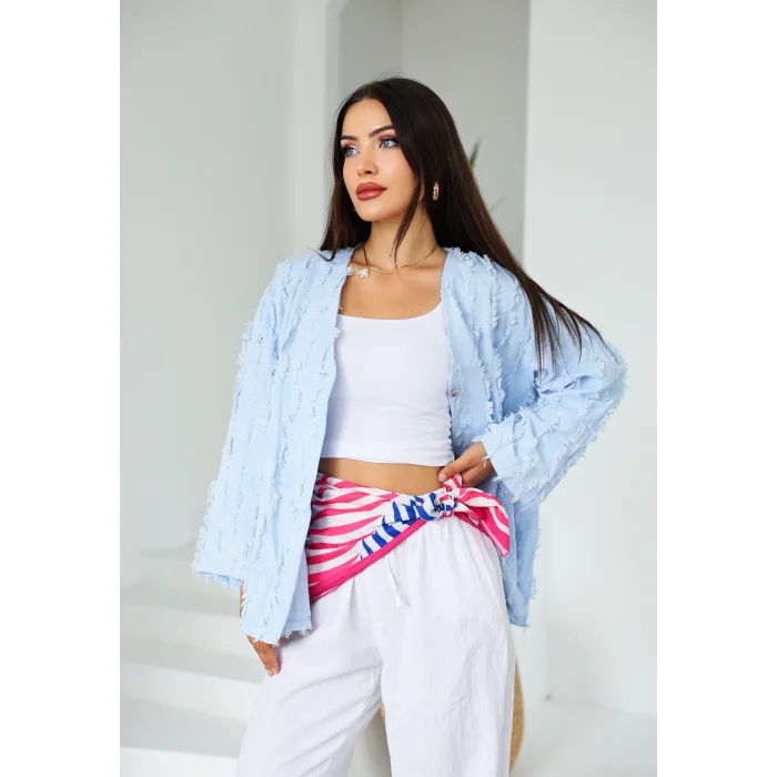 Saçaklı Kimono Bebe Mavi