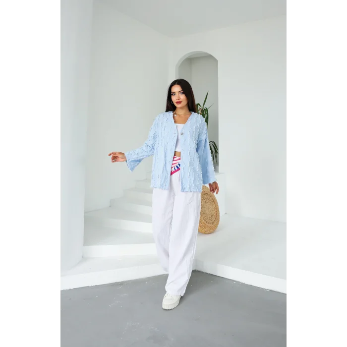 Saçaklı Kimono Bebe Mavi