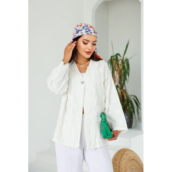 Saçaklı Kimono Ekru