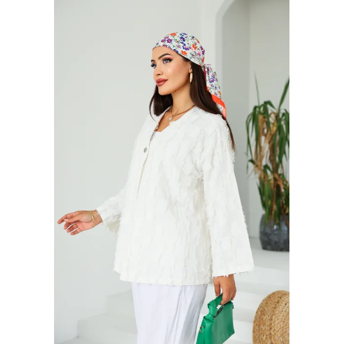 Saçaklı Kimono Ekru