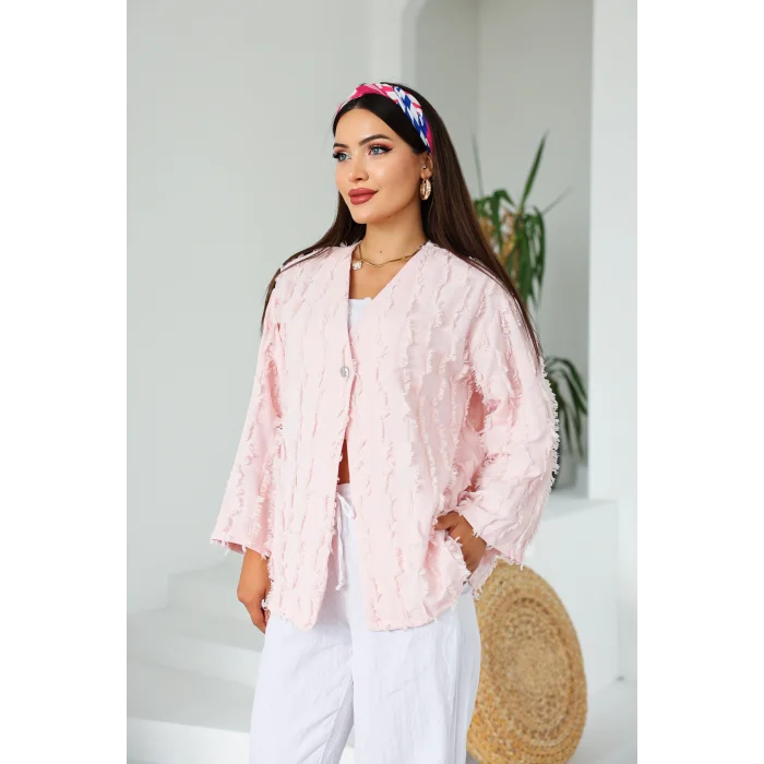 Saçaklı Kimono Pembe