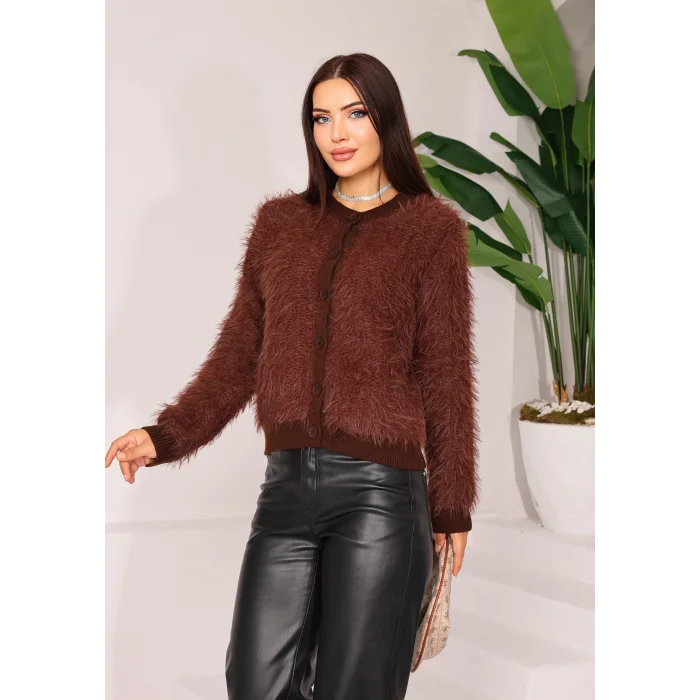 Saçaklı Triko Hırka Acı Kahve