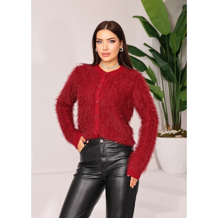 Saçaklı Triko Hırka Bordo