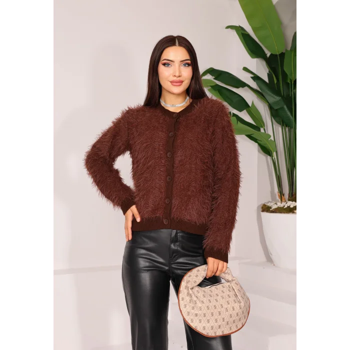 Saçaklı Triko Hırka Acı Kahve