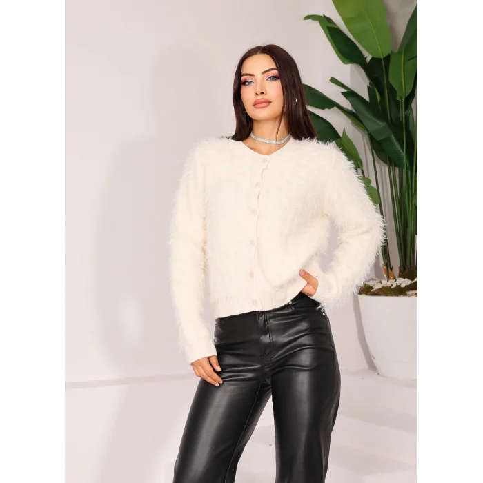 Saçaklı Triko Hırka Ekru