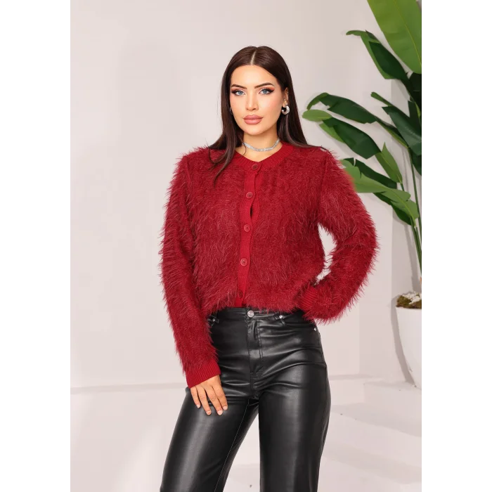 Saçaklı Triko Hırka Bordo