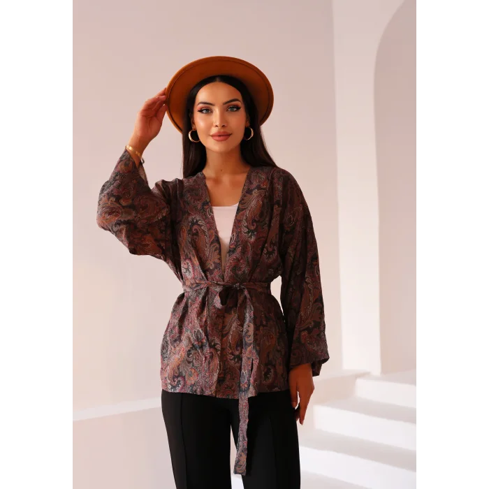 Şal Desen Kuşaklı Kimono