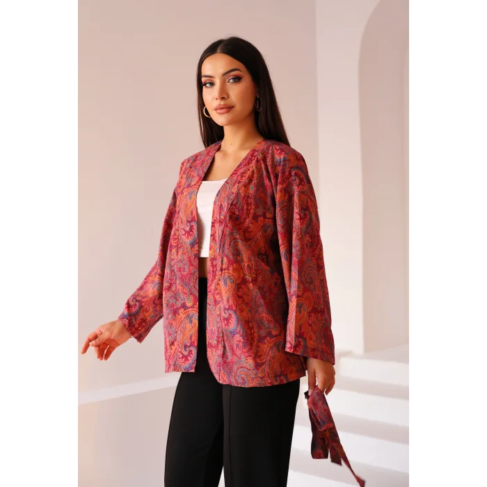 Şal Desen Kuşaklı Kimono