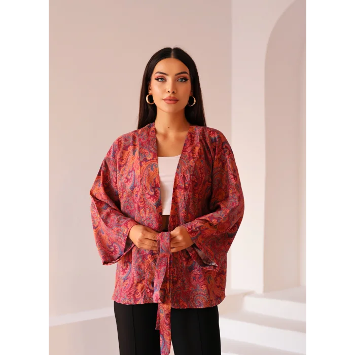 Şal Desen Kuşaklı Kimono