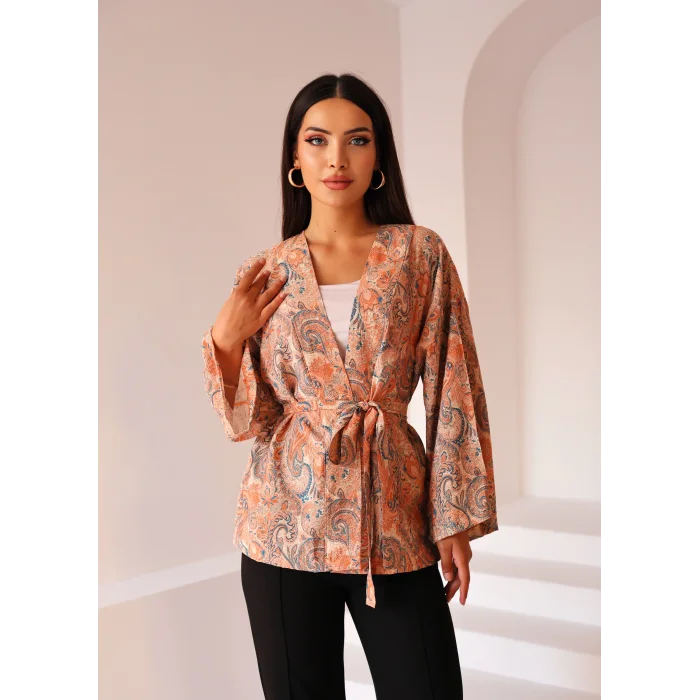 Şal Desen Kuşaklı Kimono
