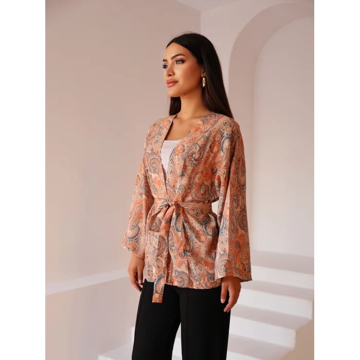 Şal Desen Kuşaklı Kimono