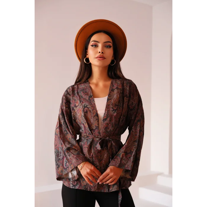 Şal Desen Kuşaklı Kimono