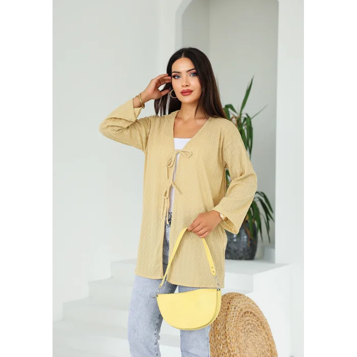 Sarmal Desen Uzun Kimono Camel