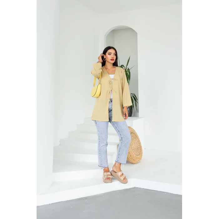 Sarmal Desen Uzun Kimono Camel