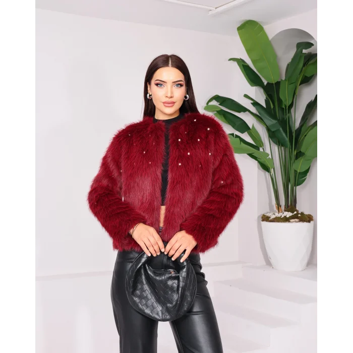 Taş Detaylı Lolita Kürk Bordo