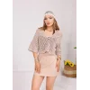 V Yaka Yarım Kollu File Örgü Crop Bluz