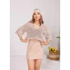 V Yaka Yarım Kollu File Örgü Crop Bluz