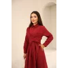 Belden Bağlamalı Dakron Elbise Bordo