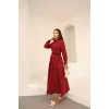 Belden Bağlamalı Dakron Elbise Bordo