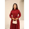 Belden Bağlamalı Dakron Elbise Bordo