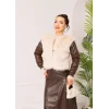 Kolu Cep Detaylı Deri&Kürk Ceket Krem