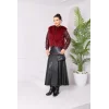 Kolu Cep Detaylı Deri&kürk Ceket Bordo