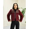 Kuşgözü Detaylı Geniş Yaka Deri&Kürk Bordo