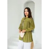 Ön Büzgülü Uzun Tunik Yağ Yeşili