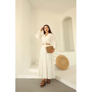 Bağlamalı Bürümcük Etek Takım Ekru