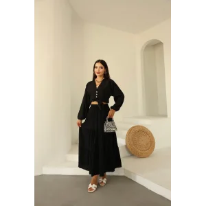 Bağlamalı Bürümcük Etek Takım Siyah