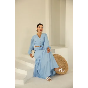 Bağlamalı Bürümcük Etek Takım Bebe Mavi