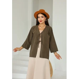 Çift Bağlamalı Uzun kimono Kahve