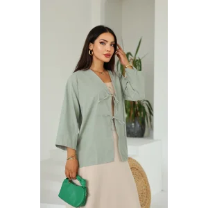 Çift Bağlamalı Uzun Kimono Çağla