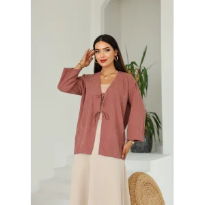 Çift Bağlamalı Uzun Kimono Pembe