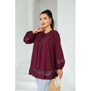 Dantel Detaylı Tunik Bordo