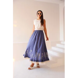 Fisto ve Nakış Detaylı Etek İndigo