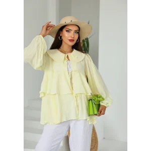 İp Bağcıklı Kat Kat Kimono Limon