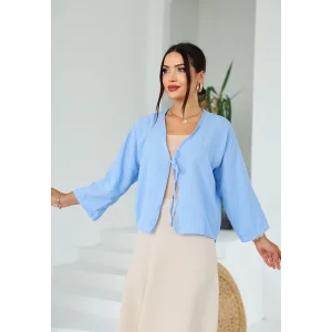 Keten Kısa Kimono Bebe Mavi