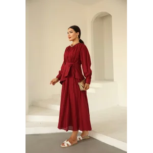 Kraşlı Vual Elbise Bordo