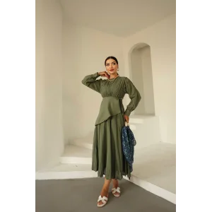 Kraşlı Vual Elbise Haki